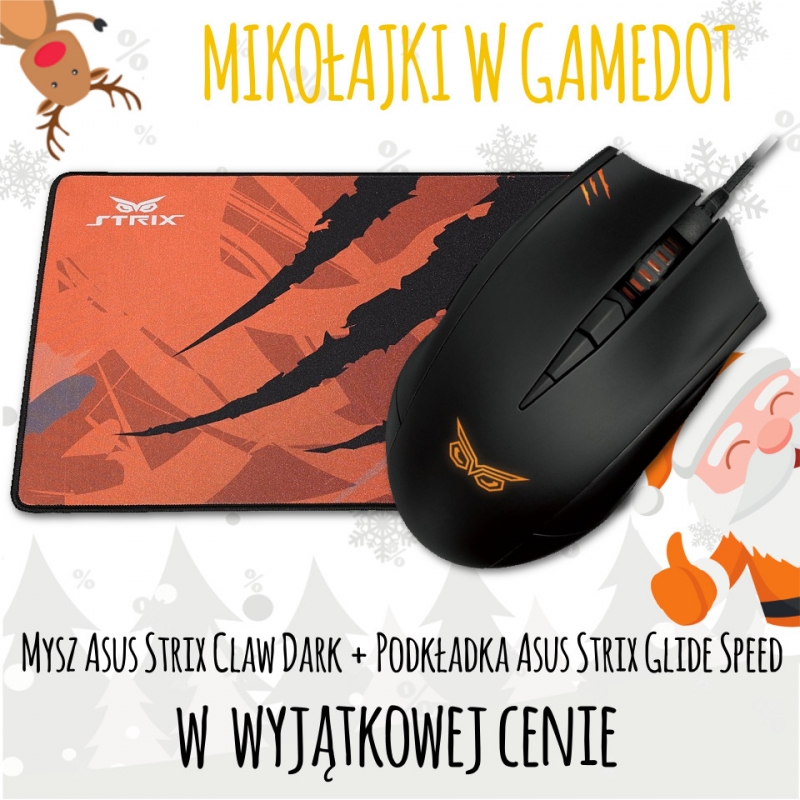 Mysz Asus Strix Claw Dark z podkładką na Mikołajkach w Gamedot