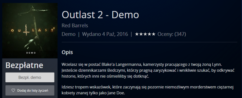 Demo Outlast 2 już dostępne w PS Store - gamedot.pl