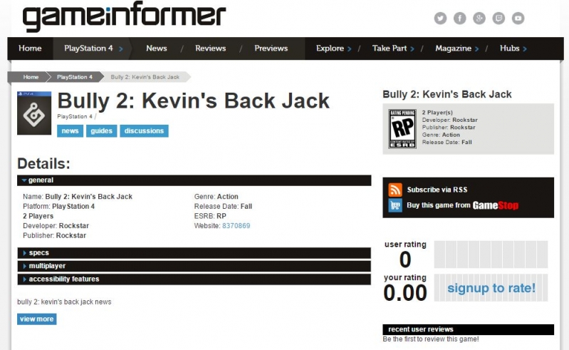 Game Informer zapowiedział Bully 2: Kevin's Back Jack? - gamedot.pl