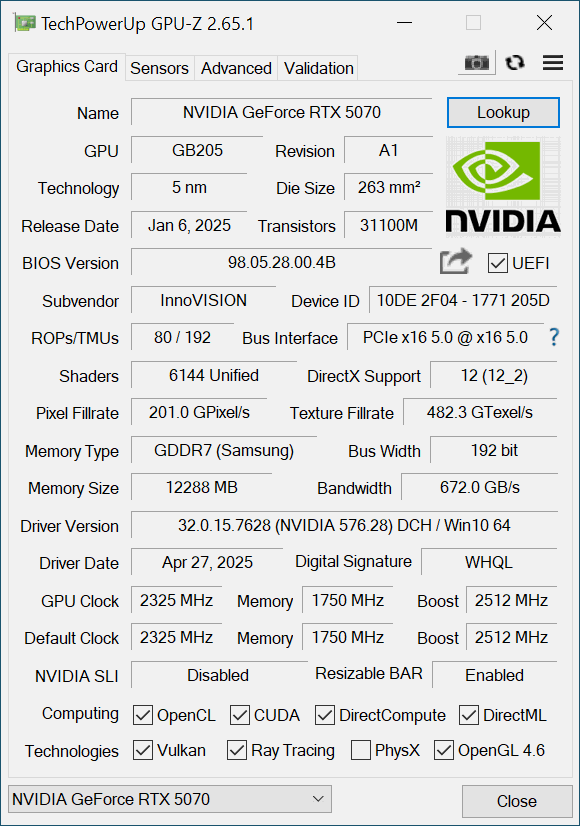 rtx 5070 gpu-z