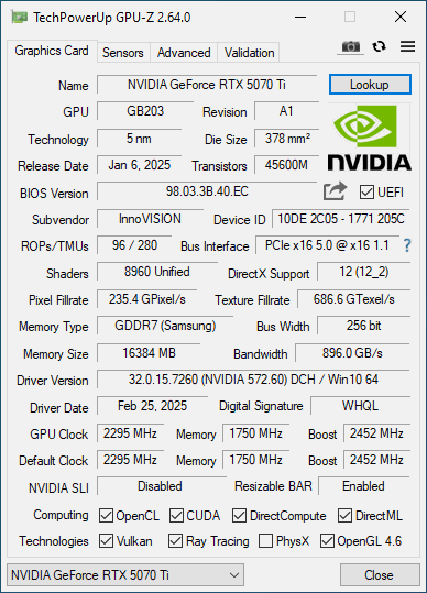 rtx 5070 ti spec