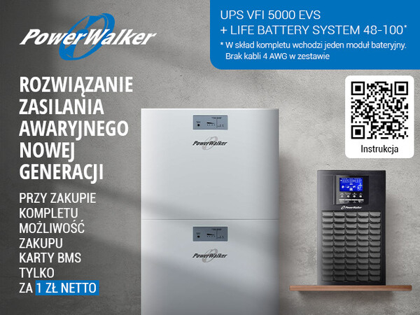 Karta BMS za złotówkę przy zakupie zestawu UPS PowerWalker VFI 5000 EVS z baterią LiFePO4!