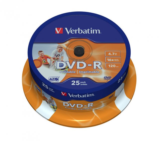 DVD-R VERBATIM 4.7GB X16 PRINTABLE (25 CAKE) ID BRAND