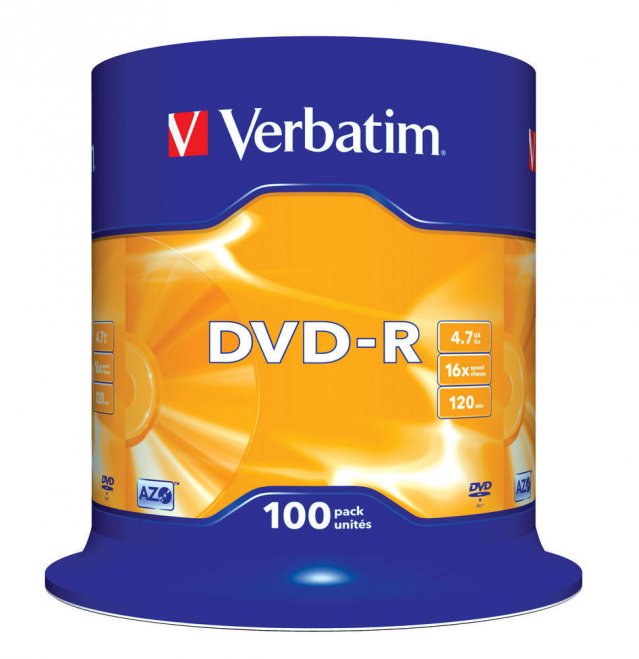 DVD-R VERBATIM 4.7GB X16 MATT SILVER (100 CAKE)