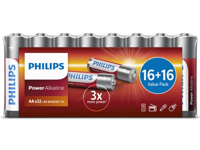 BATERIA PHILIPS ALKALICZNA LR6 AA POWER (32 SZT FOLIA)
