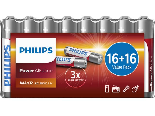 BATERIA PHILIPS ALKALICZNA LR03 AAA POWER (32 SZT FOLIA)