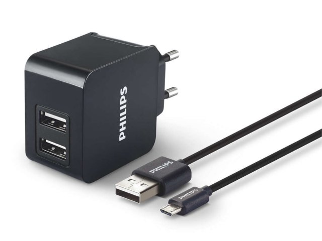 ŁADOWARKA SIECIOWA PHILIPS 2X USB 3.1A 100-240V CZARNA + KABEL MICRO USB