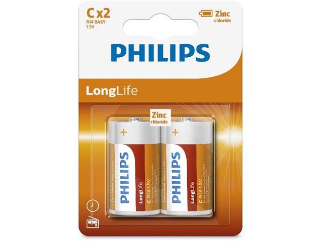BATERIA PHILIPS CYNKOWO-CHLORKOWA R14 1.5V LONGLIFE (2 SZT BLISTER)