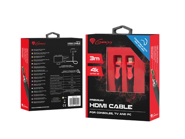 Kabel HDMI v2.0 4K Genesis H-Speed do PS4 PS3 3.0m