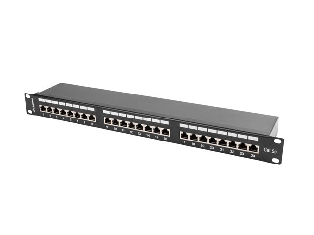 PATCH PANEL 24 PORT 1U KAT.5E EKRANOWANY CZARNY LANBERG