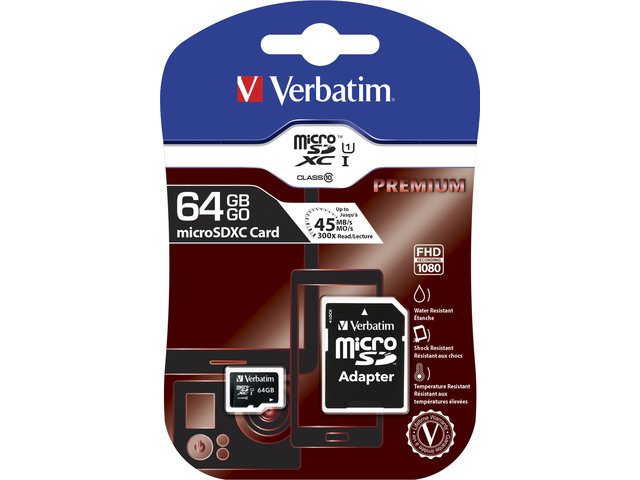 KARTA PAMIĘCI VERBATIM MICRO SDXC 64GB CLASS 10 + ADAPTER SD