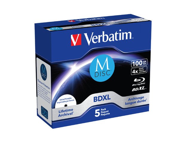 M-DISC BD-R VERBATIM 100GB X4 PRINTABLE (5 JEWEL CASE)